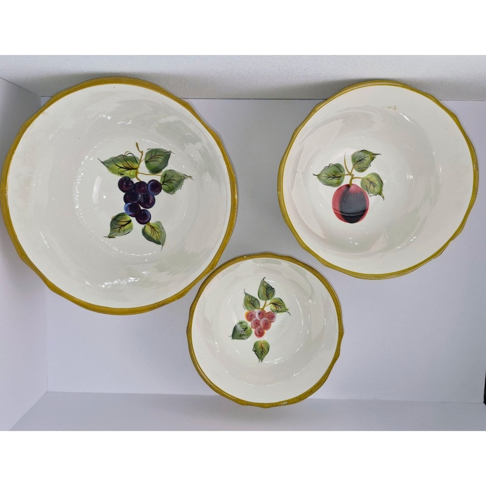 Raymond Waites Fruit Pattern Large Mixing Serving Bowl Set 3 Pc Ceramic - Picture 2 of 8